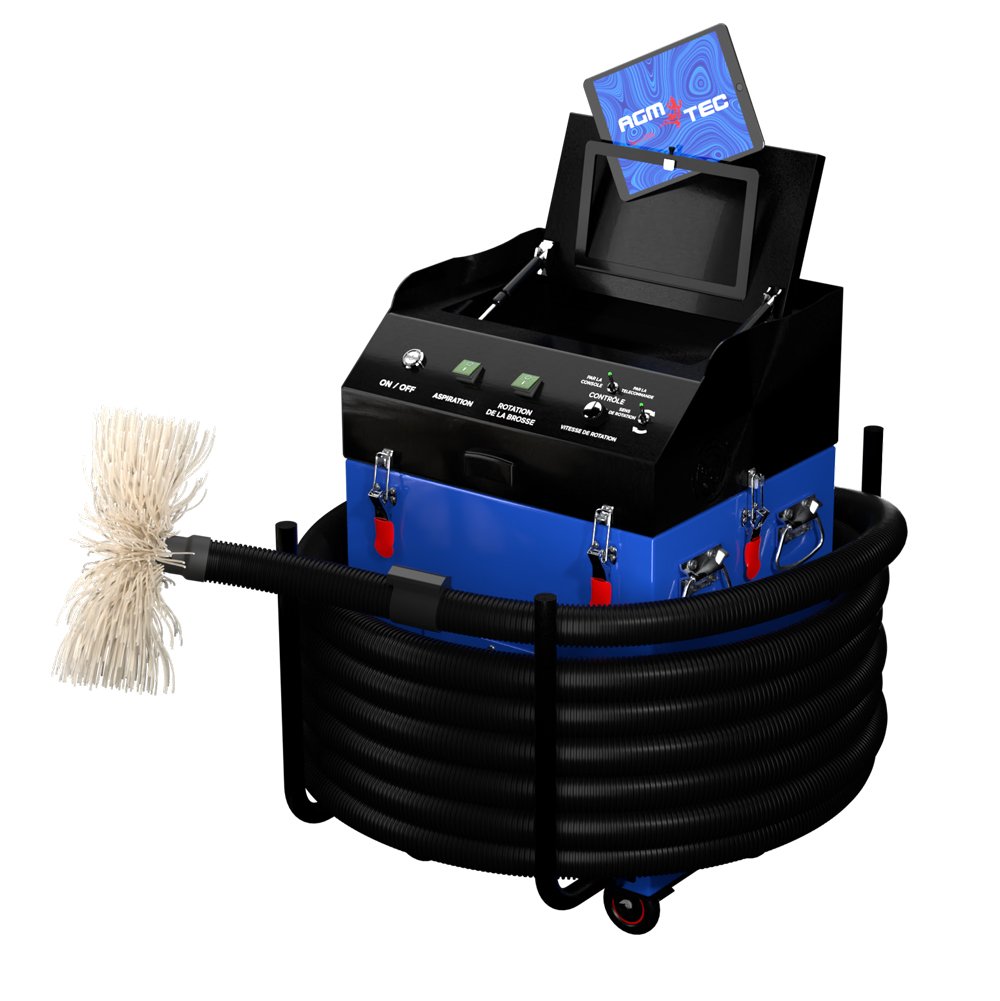 Matériel de nettoyage de gaines de ventilation AGM TEC avec brosse rotative, flexible annelé et écran d'inspection