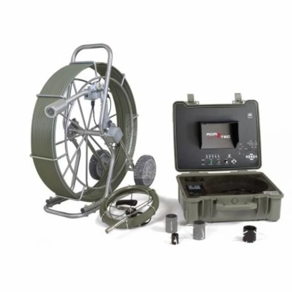Máquina de vídeo inspeção AGM TEC Tubicam R23 HD com carretel de cabo, mala de visualização e acessórios de centragem