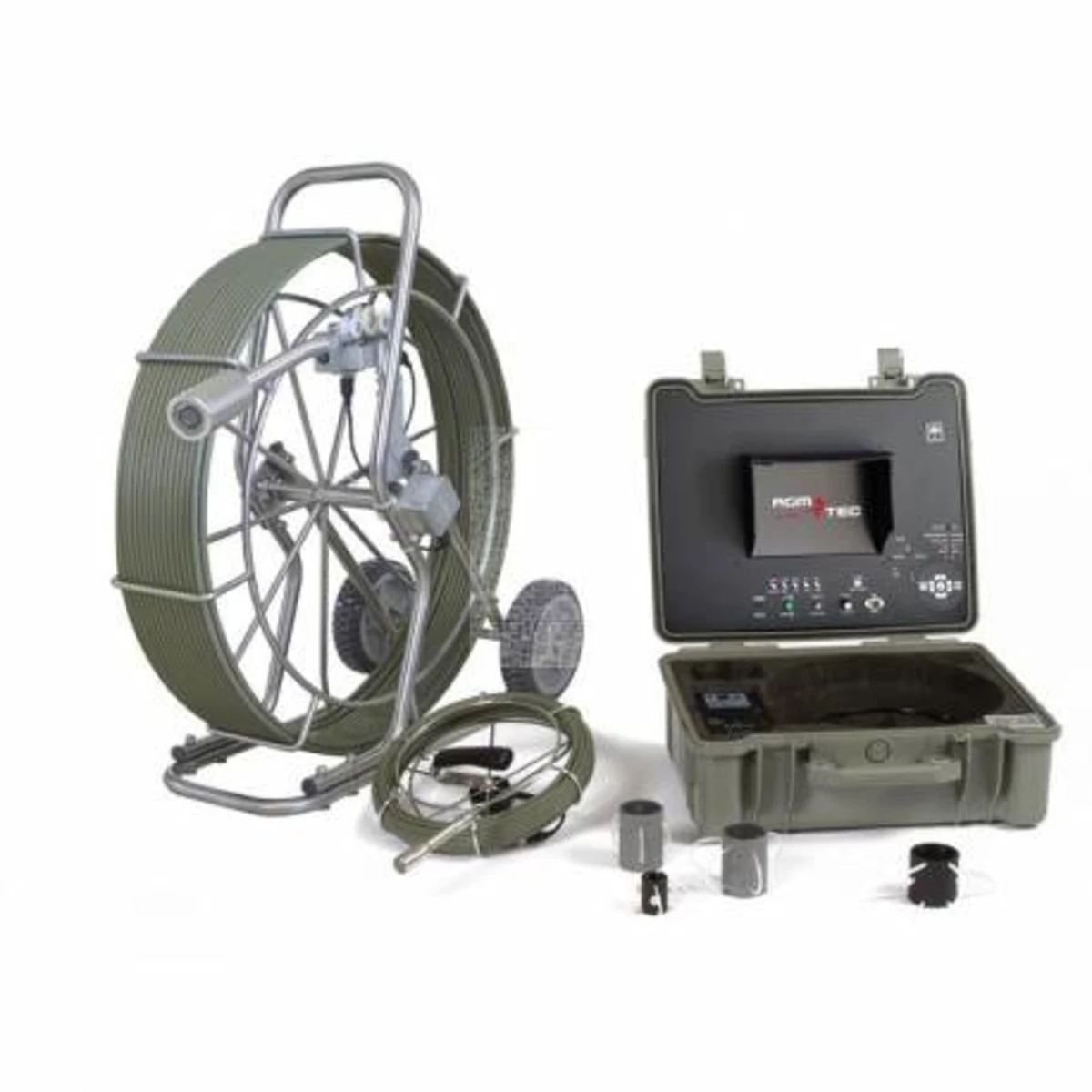 Máquina de vídeo inspeção AGM TEC Tubicam R23 HD com carretel de cabo, mala de visualização e acessórios de centragem